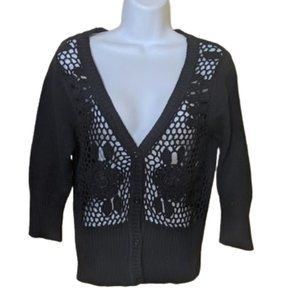 Black Crochet Sweater Cardigan Size Small